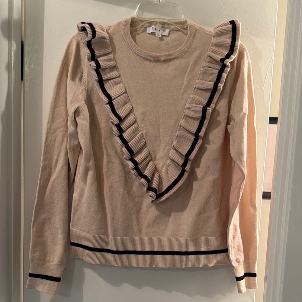 Elegant Ruffled Beige Sweater